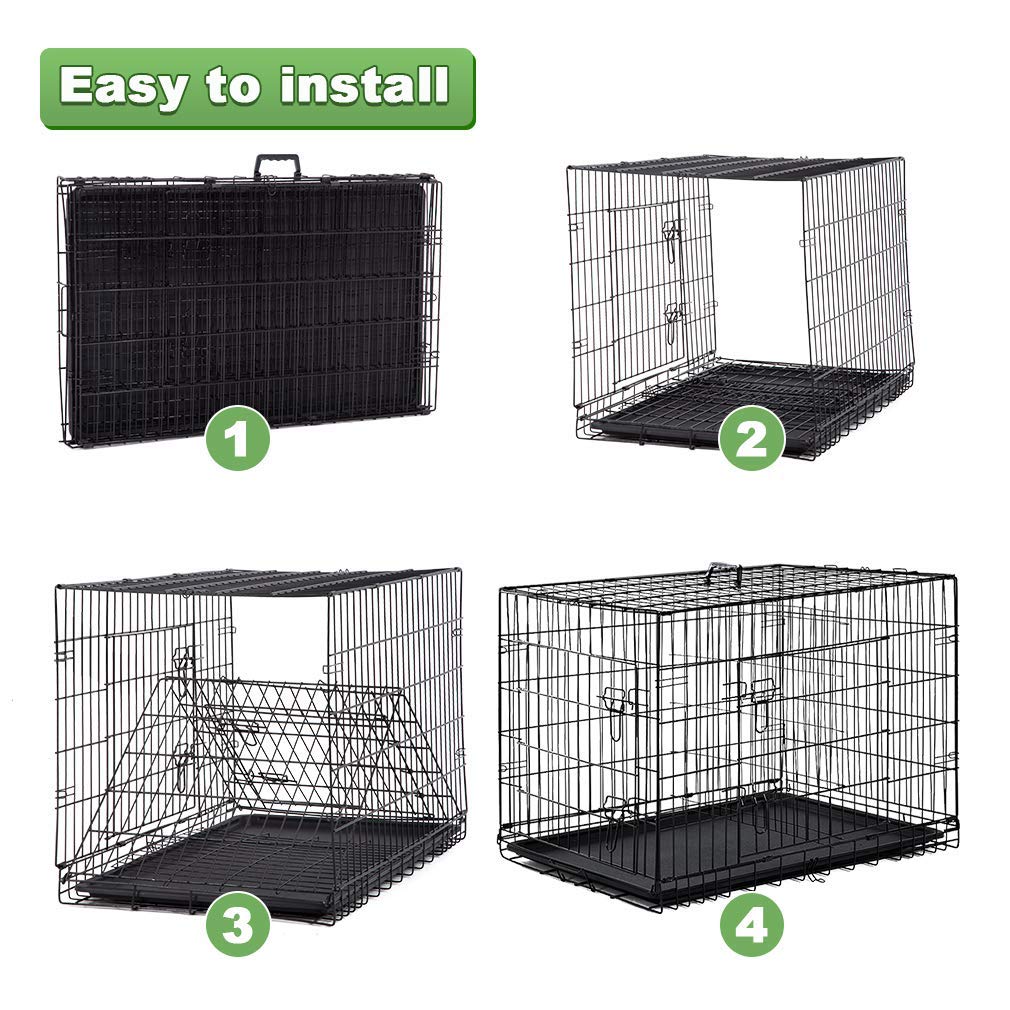 Large Double Door Folding Dog Crate with Divider and Tray A337