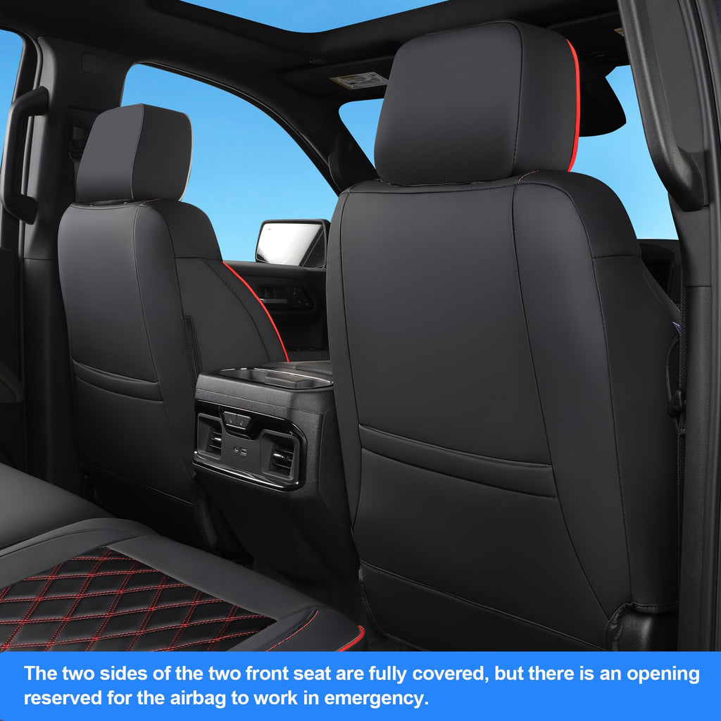 Faux Leather Seat Covers Full Set Black with Red Trim L69060