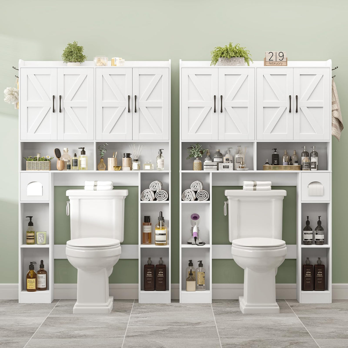 White Over The Toilet Storage Cabinet with 4 Doors H866953