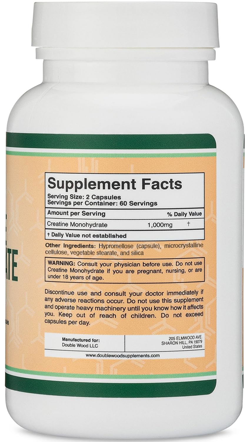 Creatine Monohydrate Capsules 1,000mg Vegan 120 Capsules H2049