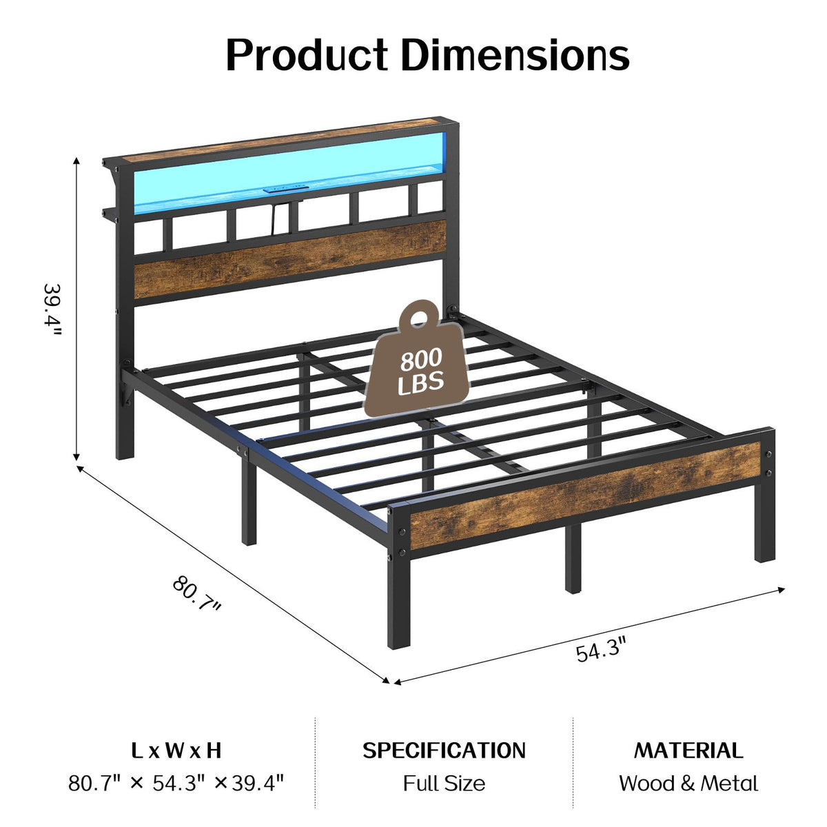 Metal Platform Bed with Charging Station and LED B21553