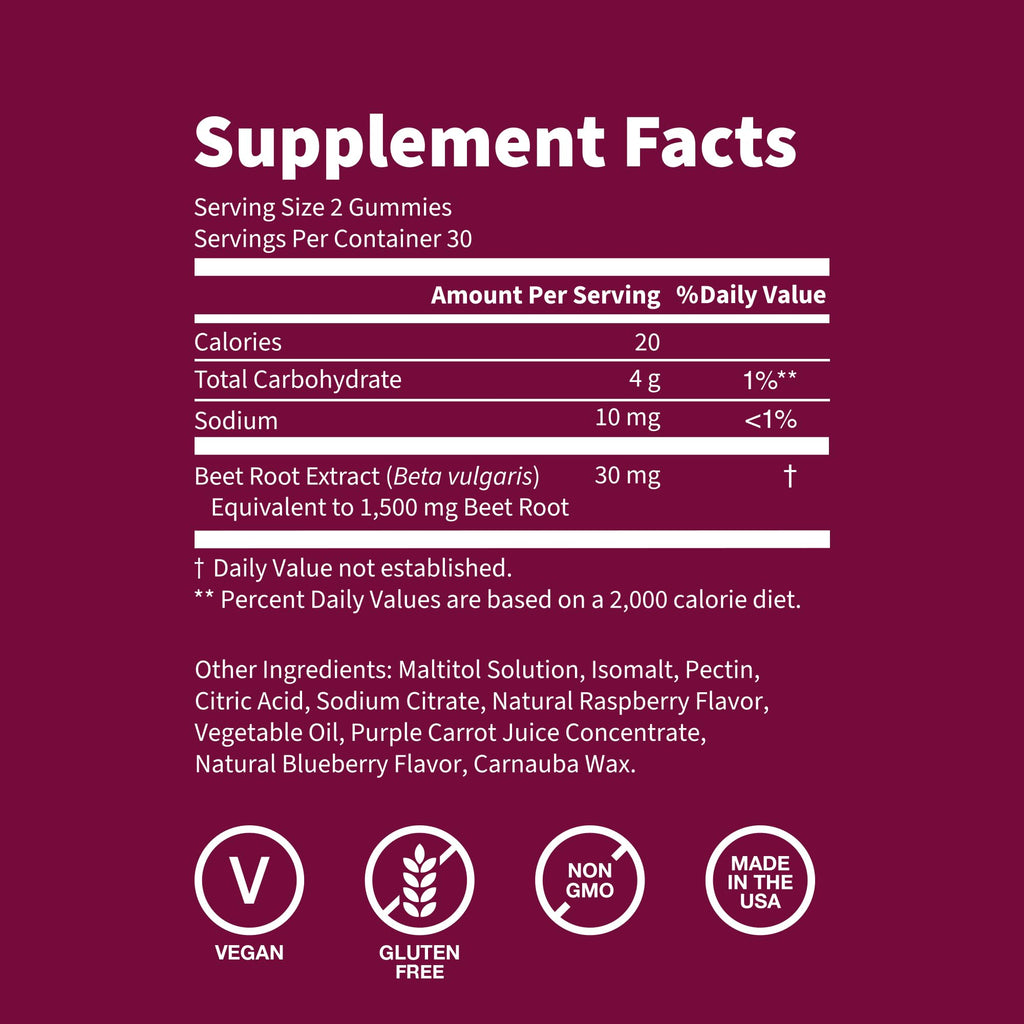 Sugar Free 1500 mg Blueberry Flavor Beet Root Gummies 60 Ct N34206