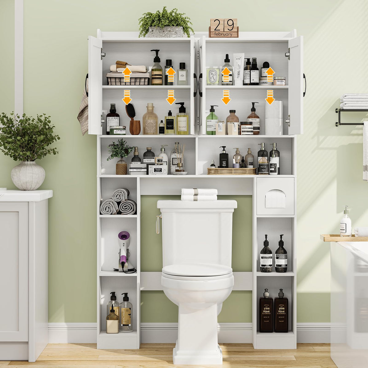 White Over The Toilet Storage Cabinet with 4 Doors H866953