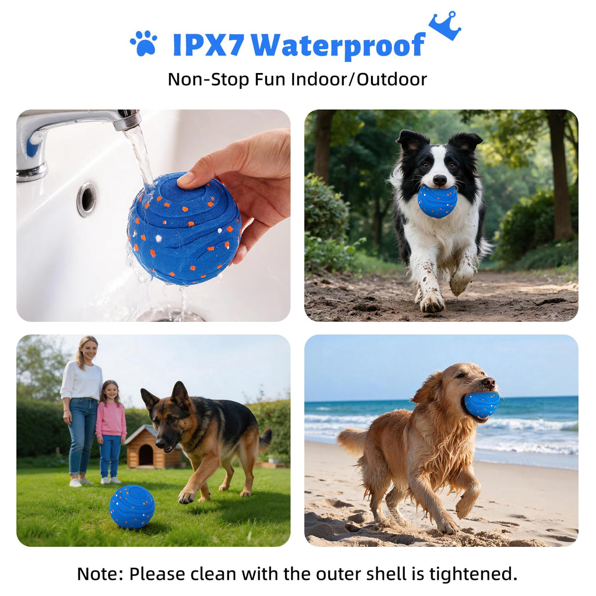Interactive Dog Toy Ball Automatic Moving Bouncing Rotating E-TPU Waterproof Blue W6436