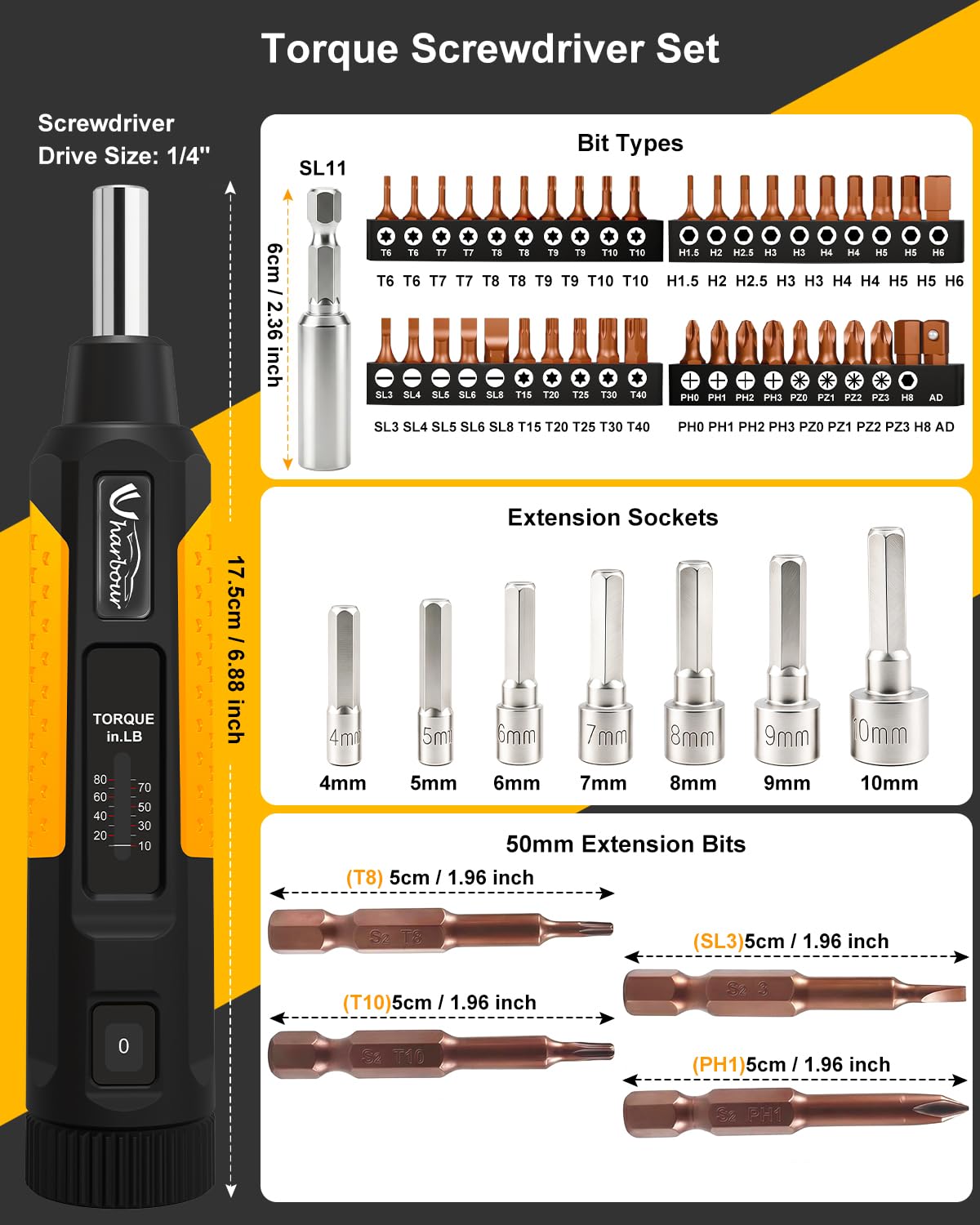 10-80 in.lb Torque Screwdriver Set A892