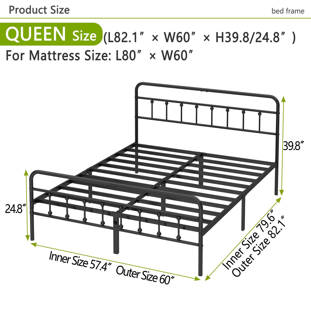 Queen Size Black Metal Bed Frame B337