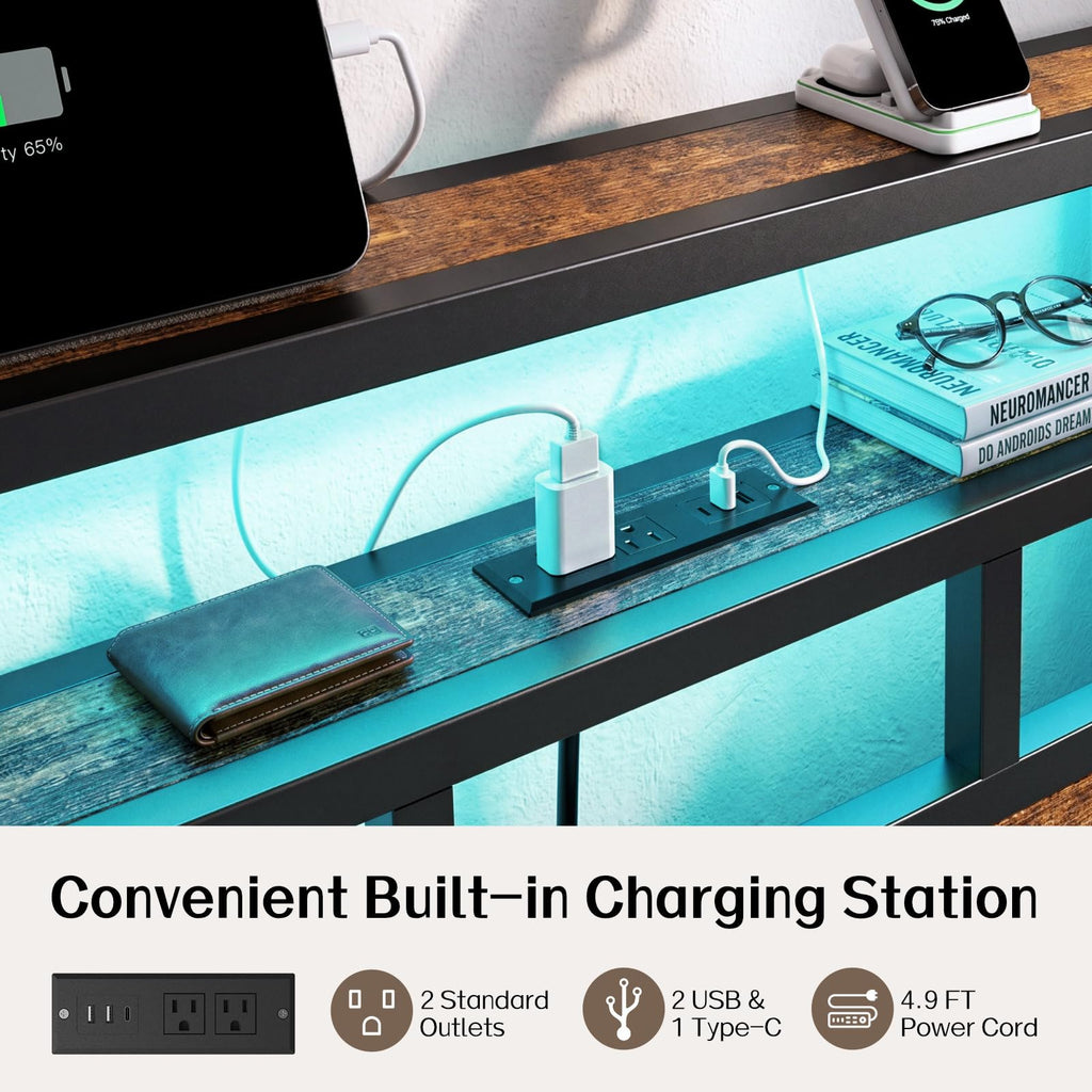 Metal Platform Bed with Charging Station and LED B21553