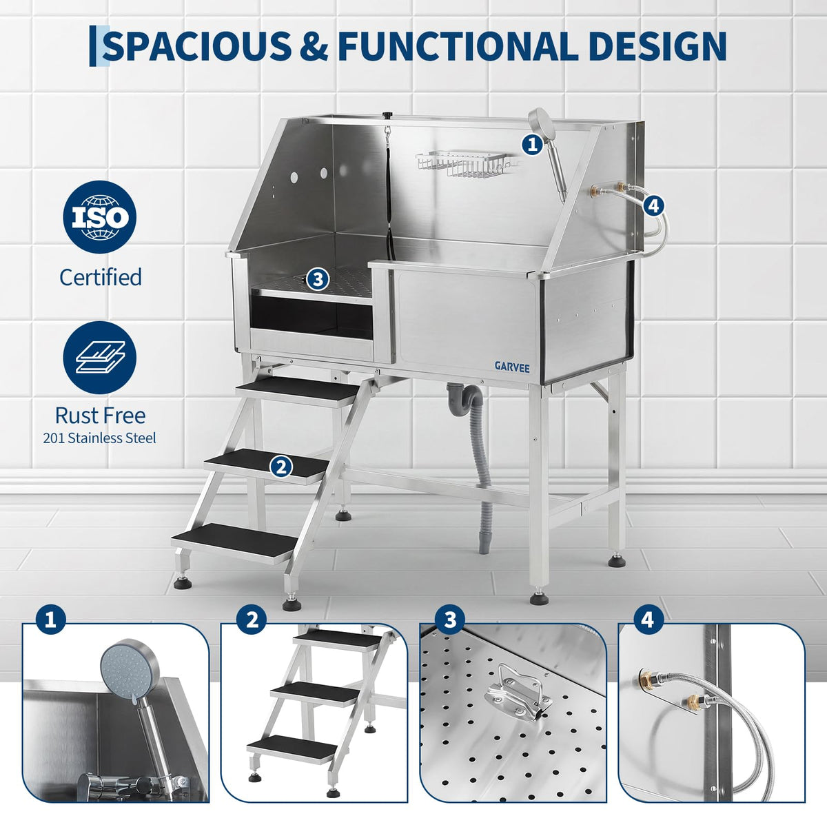 46 Inch Stainless Steel Dog Washing Station with Access Stairs B196