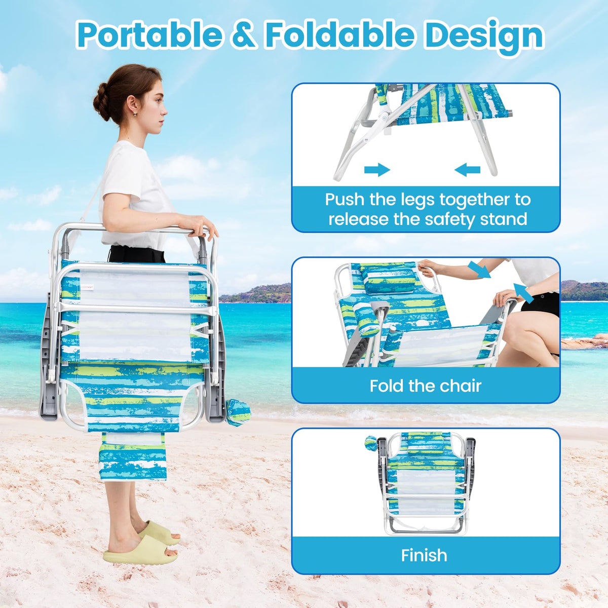 2Pcs Folding Camping Chair with Adjustable Backrest, Cup Holder & Headrest, Green U1560