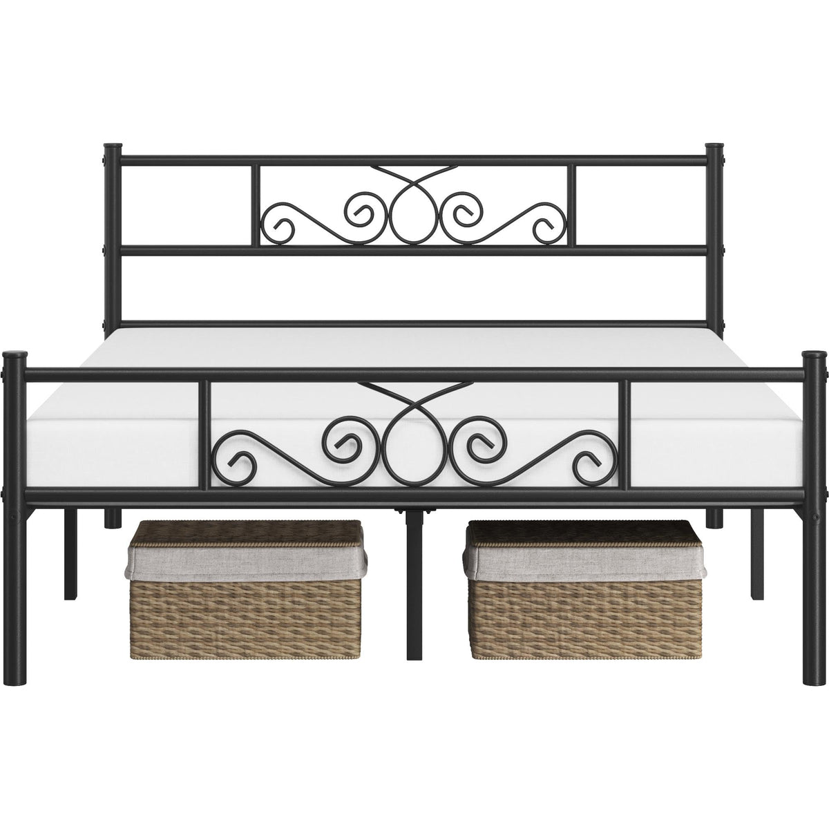 Black Metal Bed Frame with Headboard and Footboard H647865