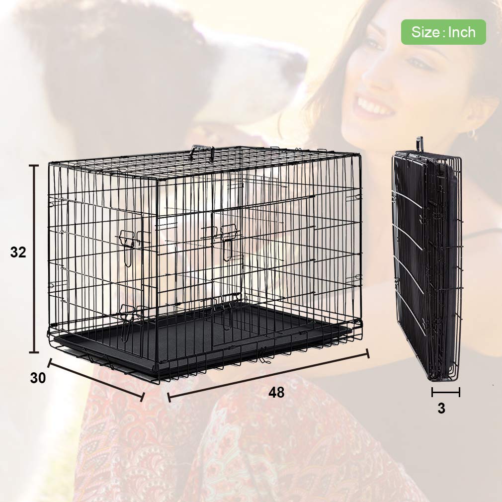 Large Double Door Folding Dog Crate with Divider and Tray A337