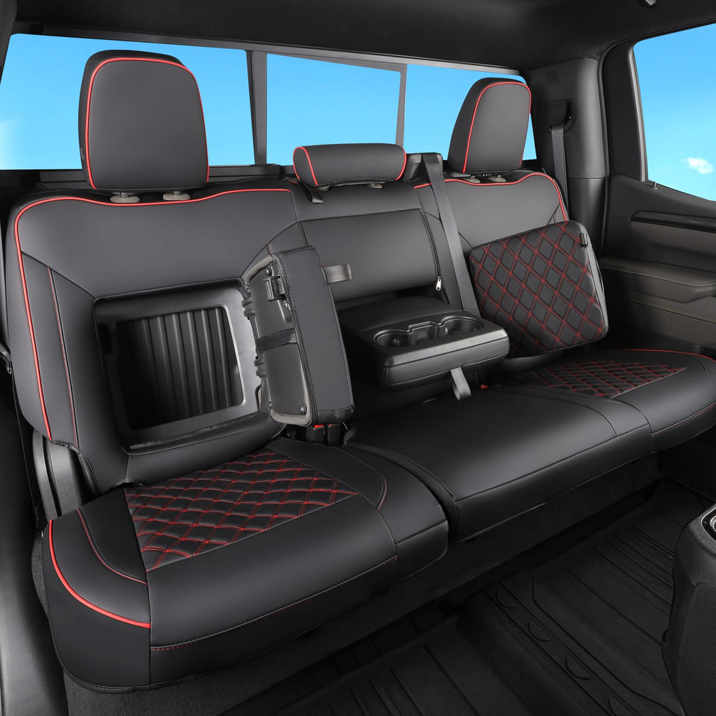 Faux Leather Seat Covers Full Set Black with Red Trim L69060