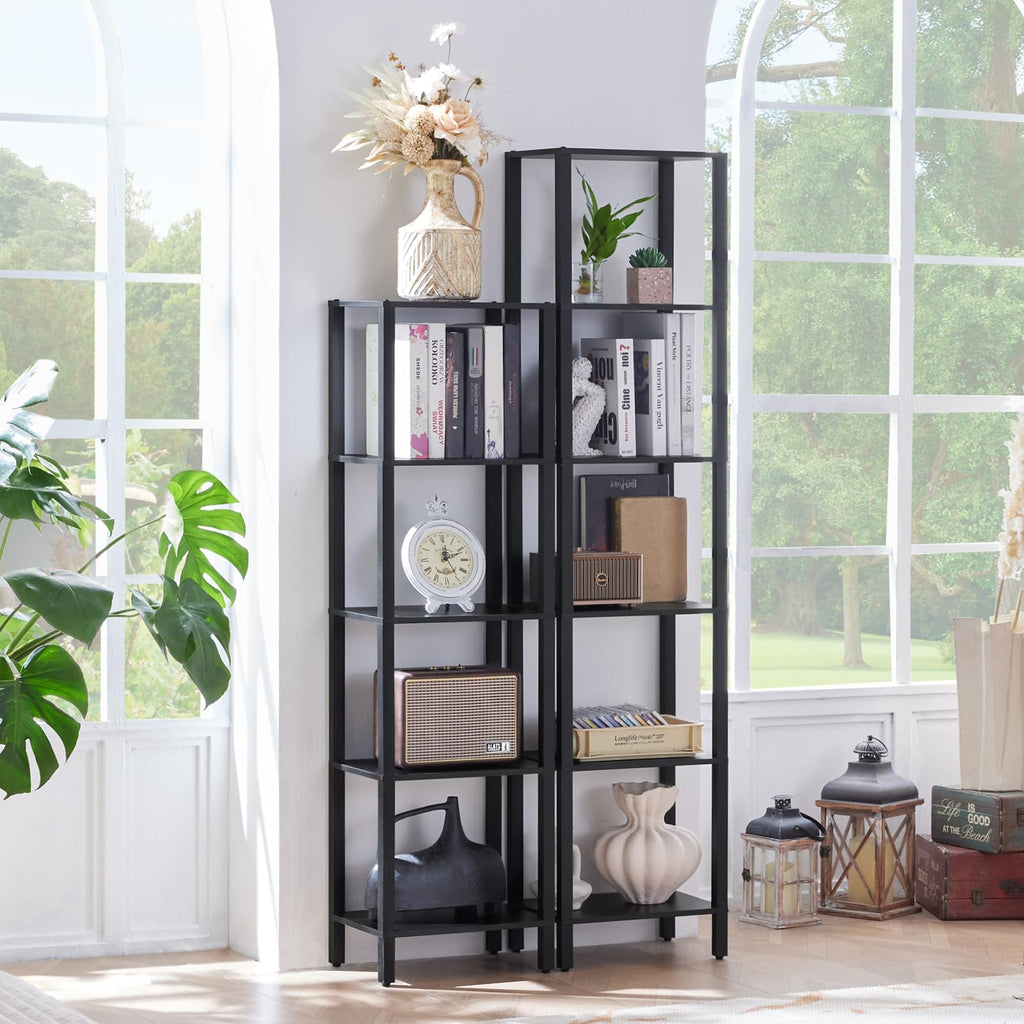 6 Tier Tall Skinny Black Bookshelf C9574