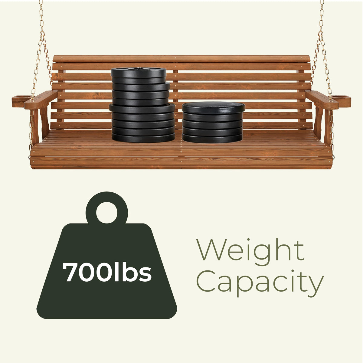 Heavy Duty 700 Lb Capacity Porch Swing with Cup Holders M140