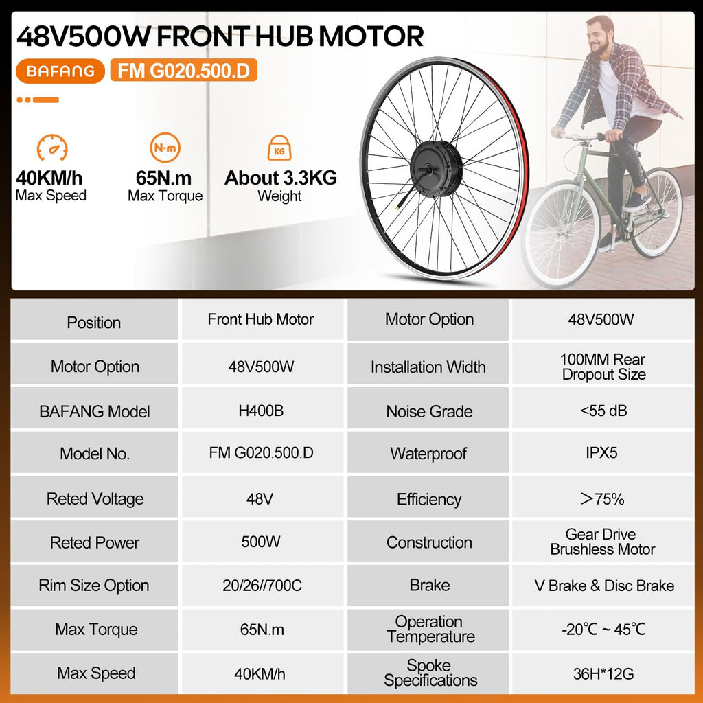 48V 500W Front Hub Motor Conversion Kit E3291
