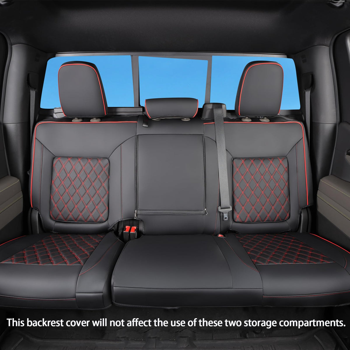 Faux Leather Seat Covers Full Set Black with Red Trim L69060