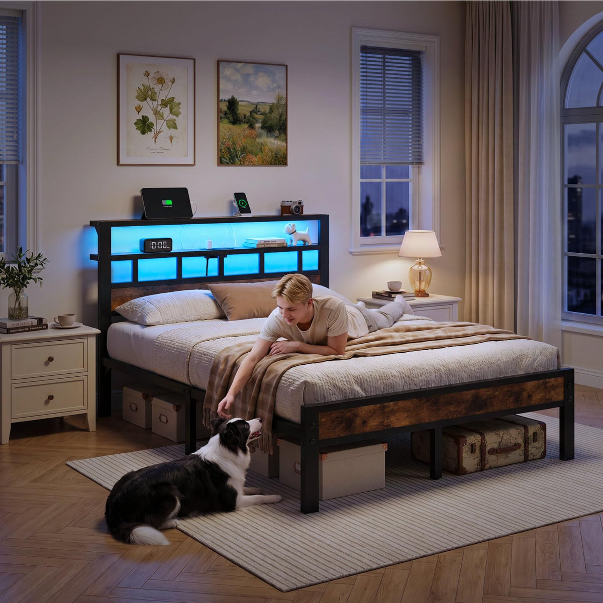 Metal Platform Bed with Charging Station and LED B21553