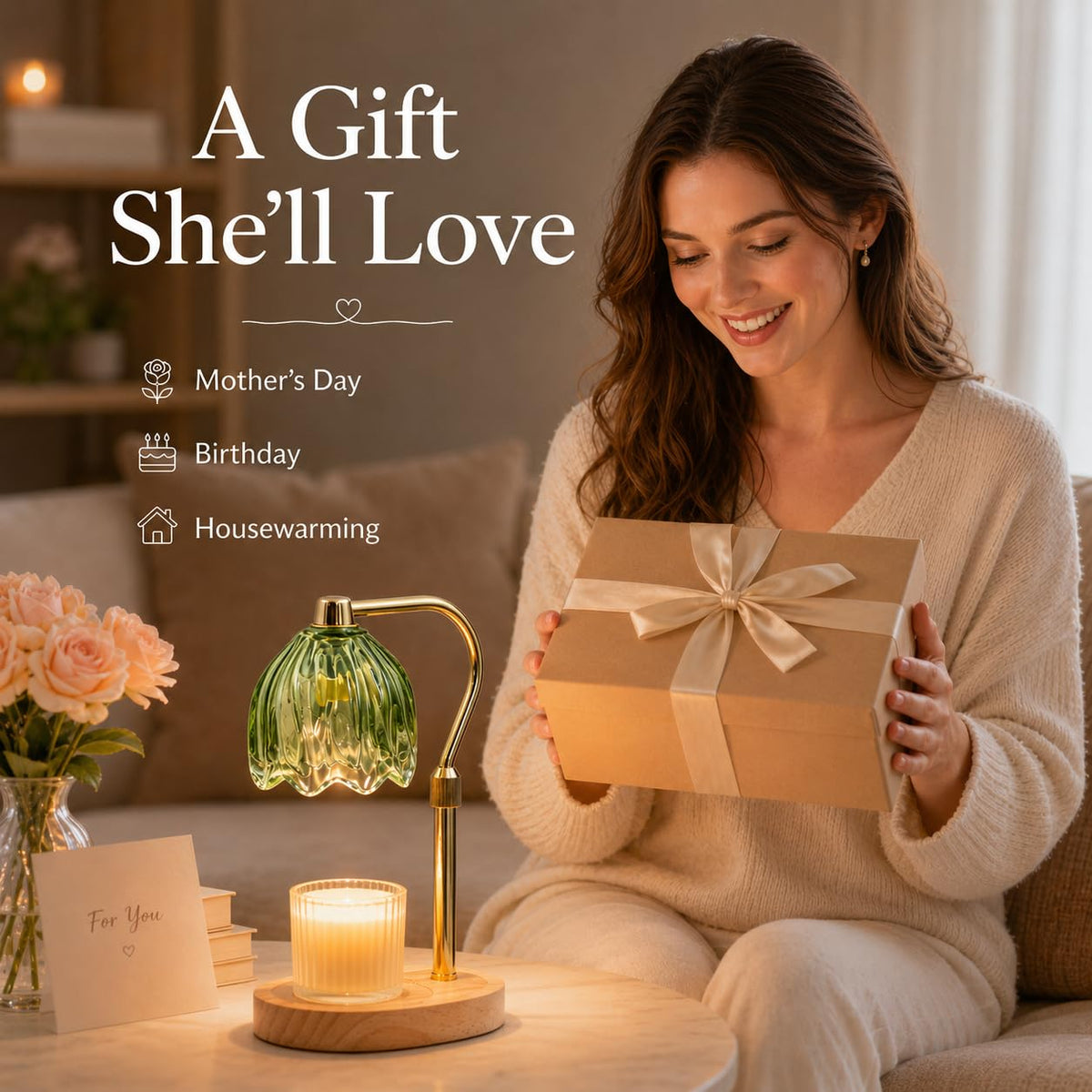 Green Dimmable Candle Warmer Lamp with Timer F255595