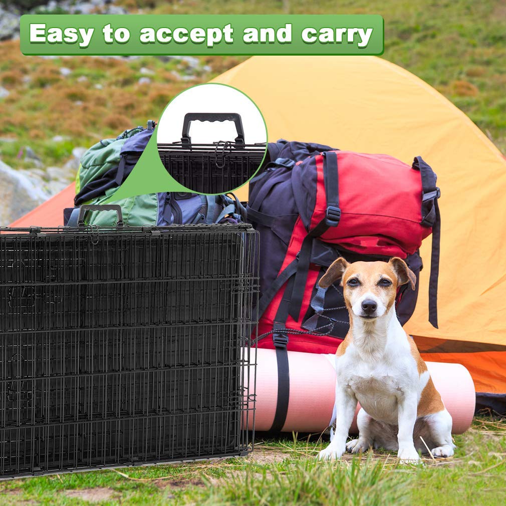 Large Double Door Folding Dog Crate with Divider and Tray A337