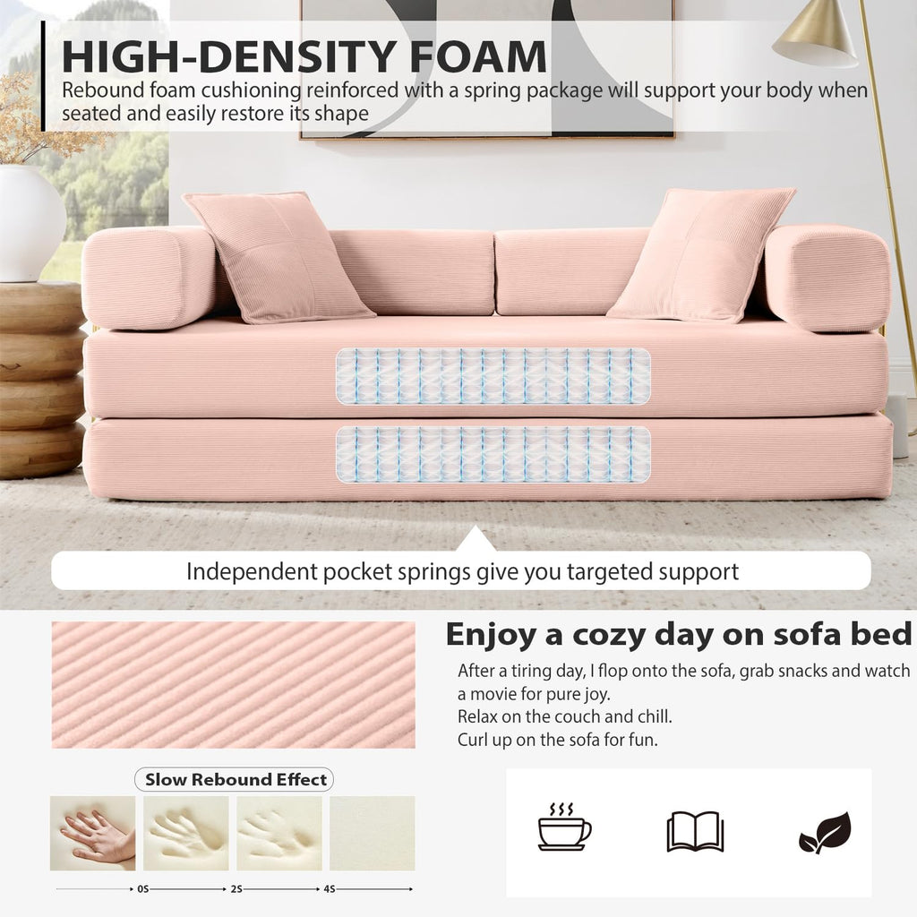 Pink Corduroy Convertible Sofa Bed M257579