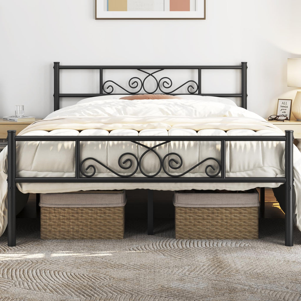 Black Metal Bed Frame with Headboard and Footboard H647865