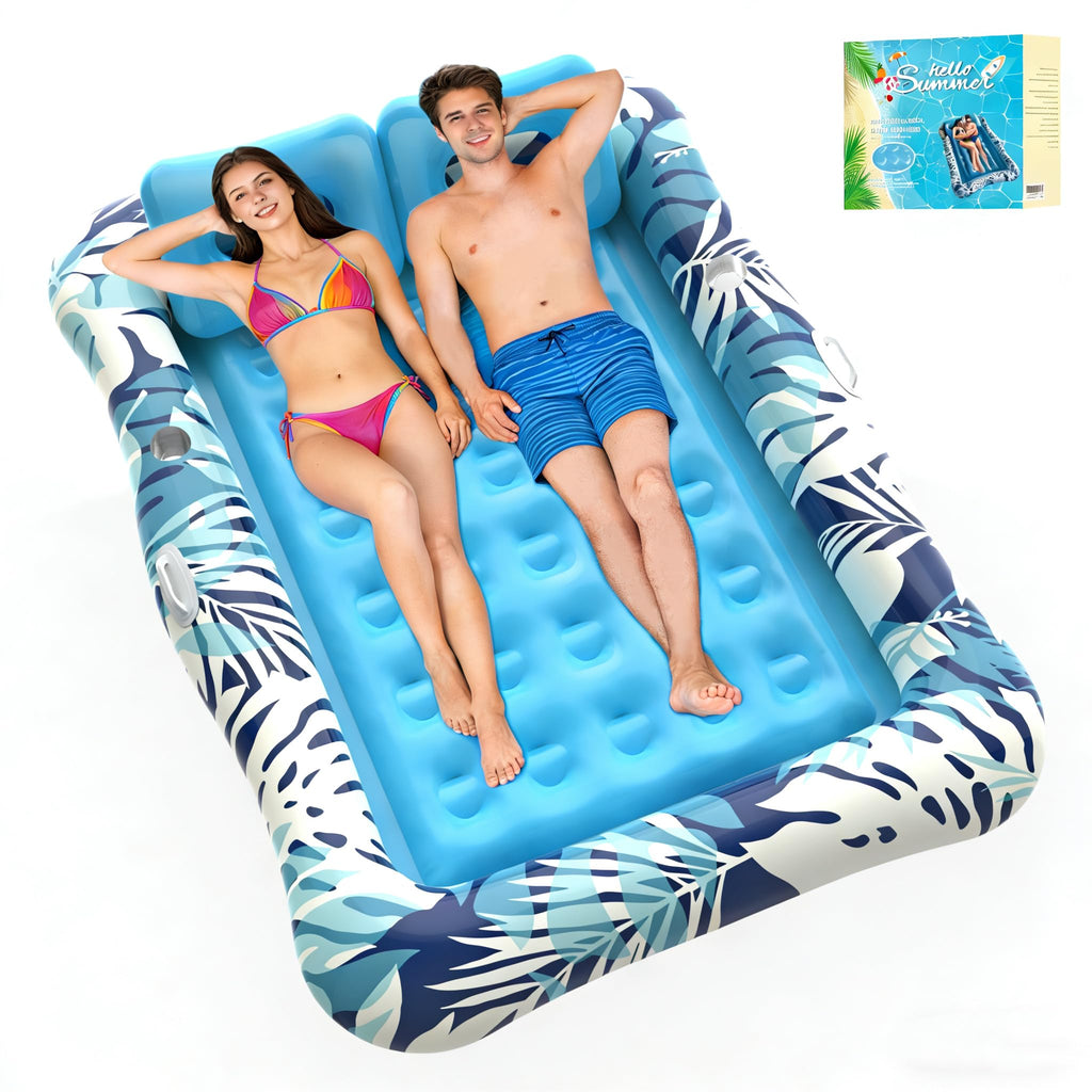75"x64" XXL Inflatable Tanning Pool Lounger Float with Pillow Blue Z68812