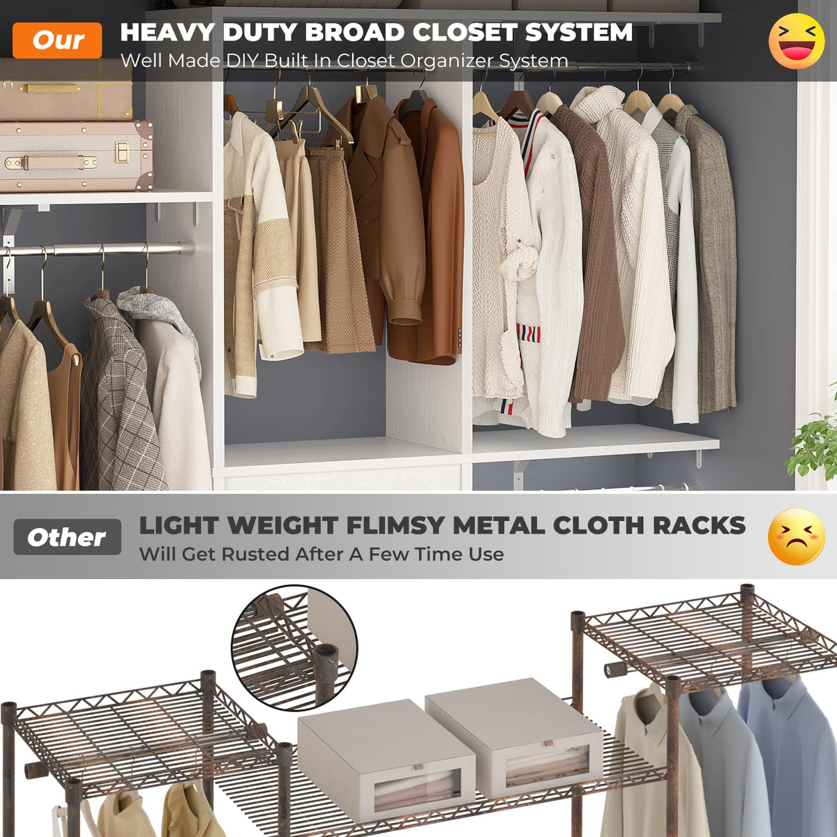 5FT Closet System with 3 Fabric Drawers S3318