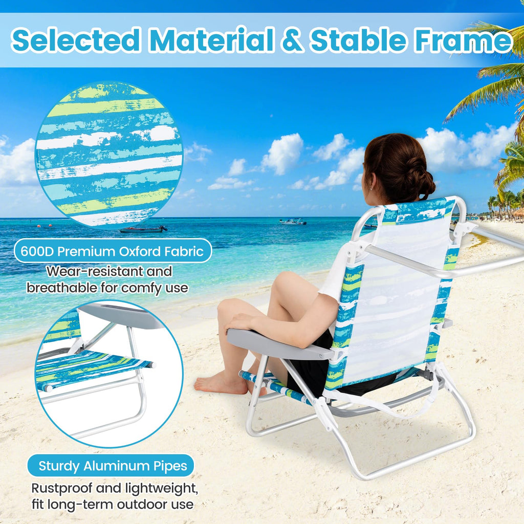2Pcs Folding Camping Chair with Adjustable Backrest, Cup Holder & Headrest, Green U1560