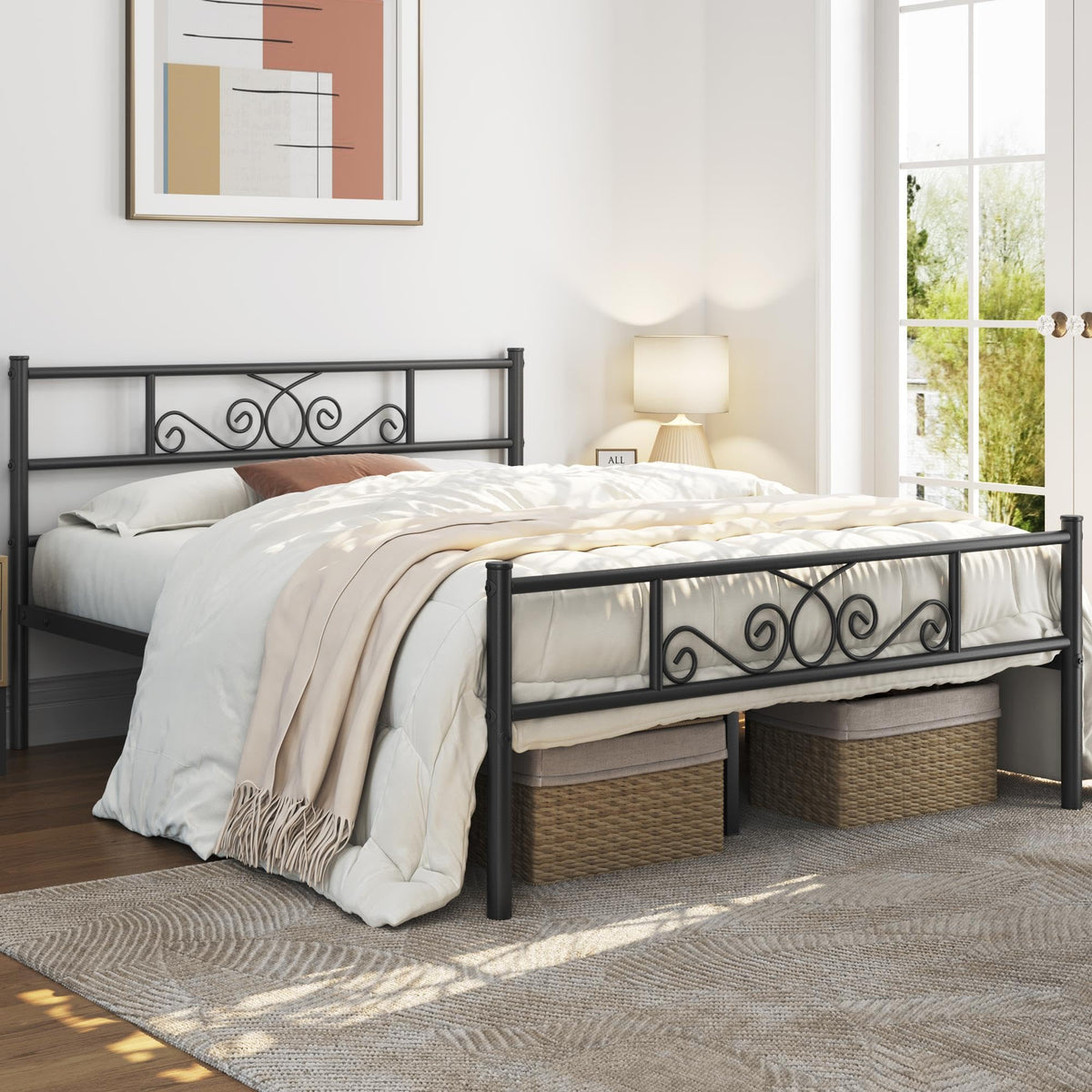 Black Metal Bed Frame with Headboard and Footboard H647865