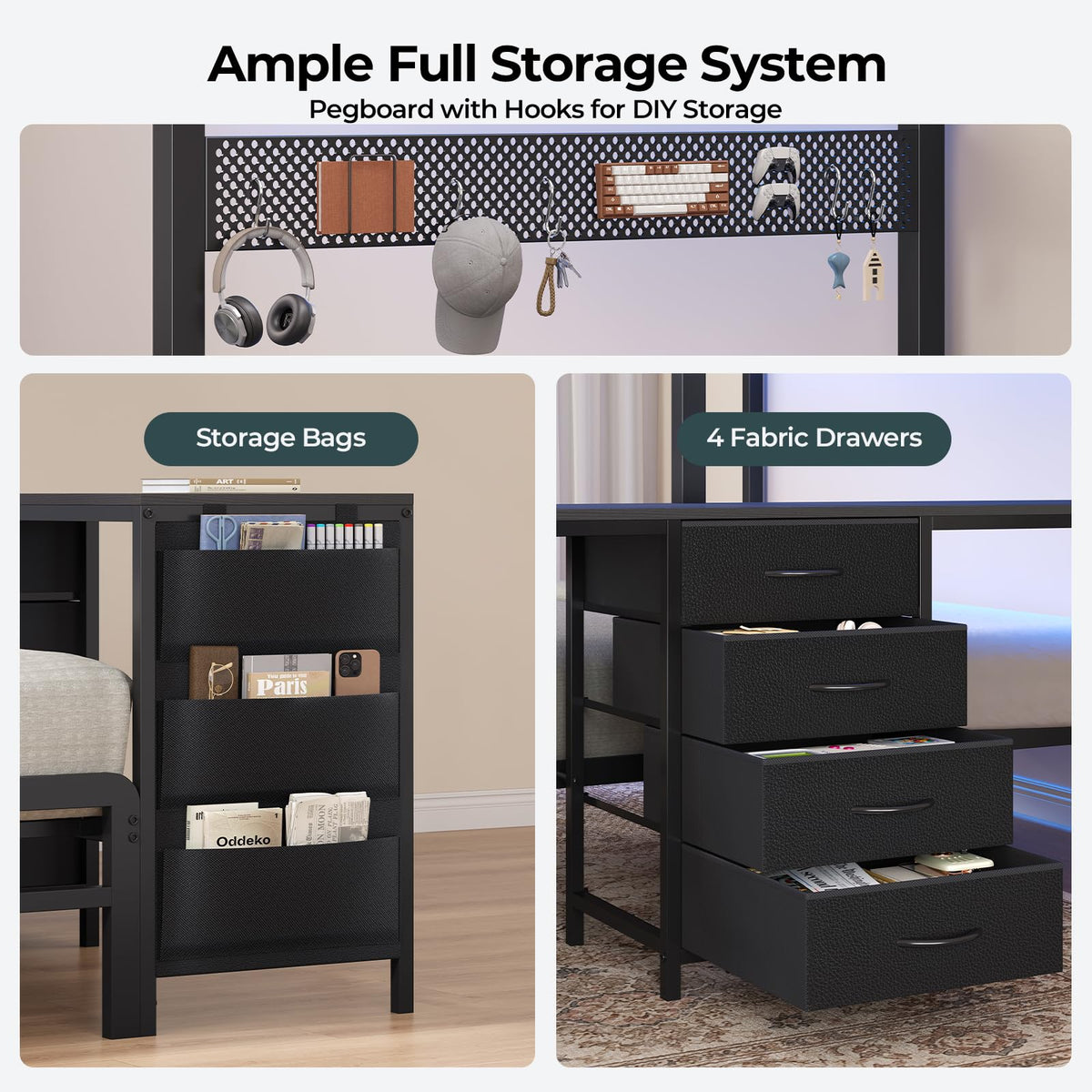 Black Twin Over Full Bunk Bed with Desk and Storage Drawers V420