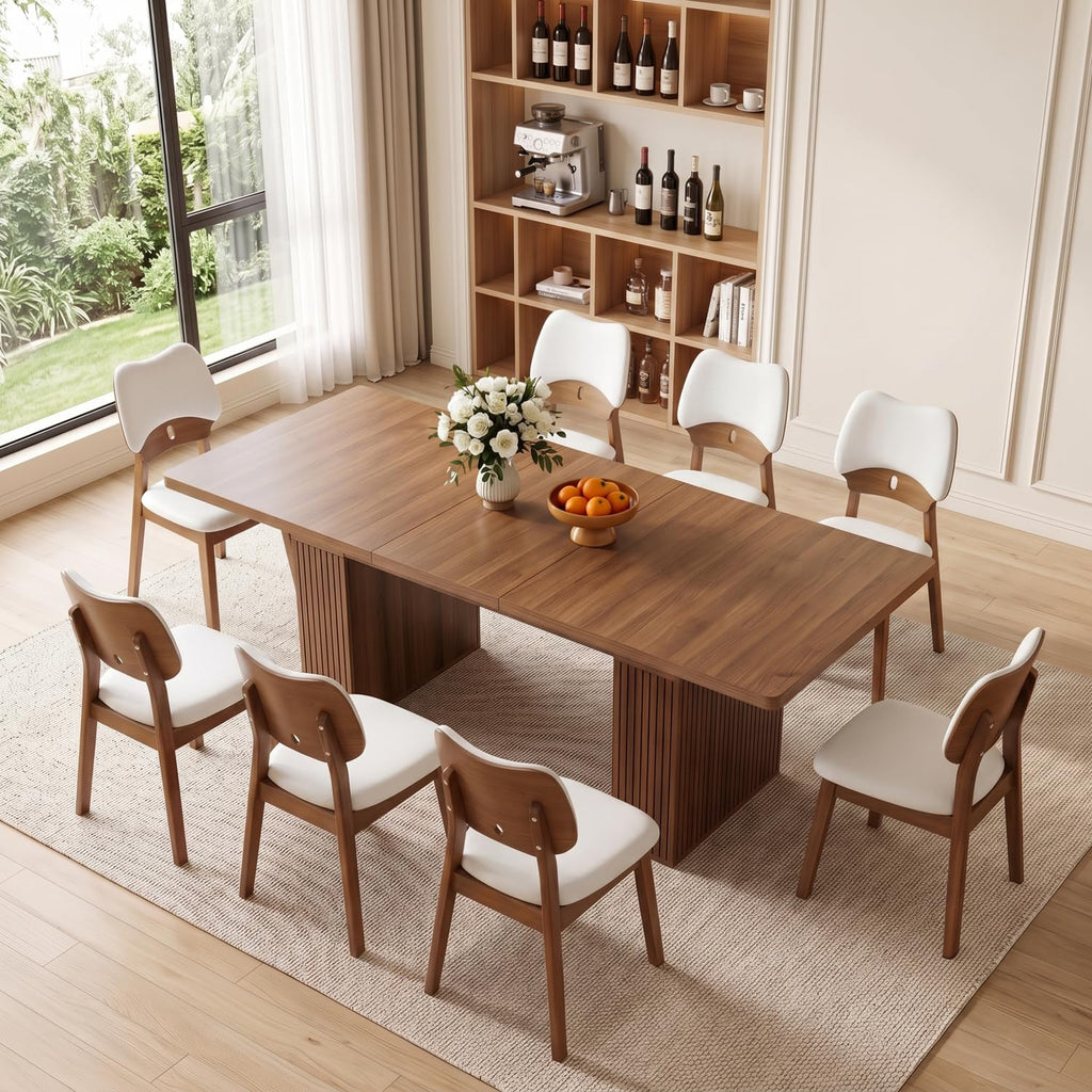 Walnut 9-Piece Extendable Dining Table Set with Storage L667