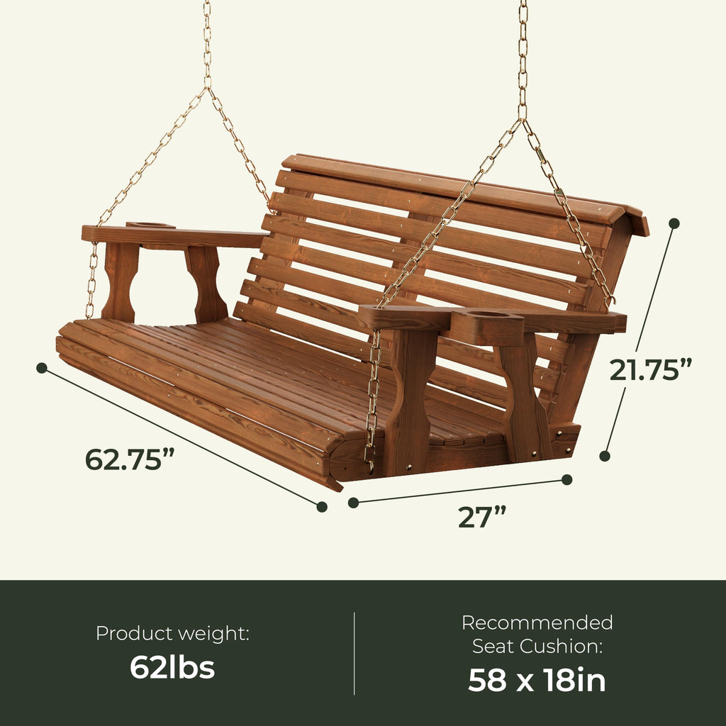 Heavy Duty 700 Lb Capacity Porch Swing with Cup Holders M140