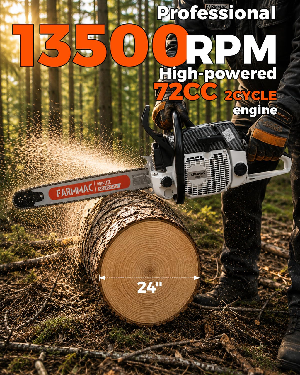 72cc 2-Cycle Gas Chainsaw with 24 Inch Bar S675505