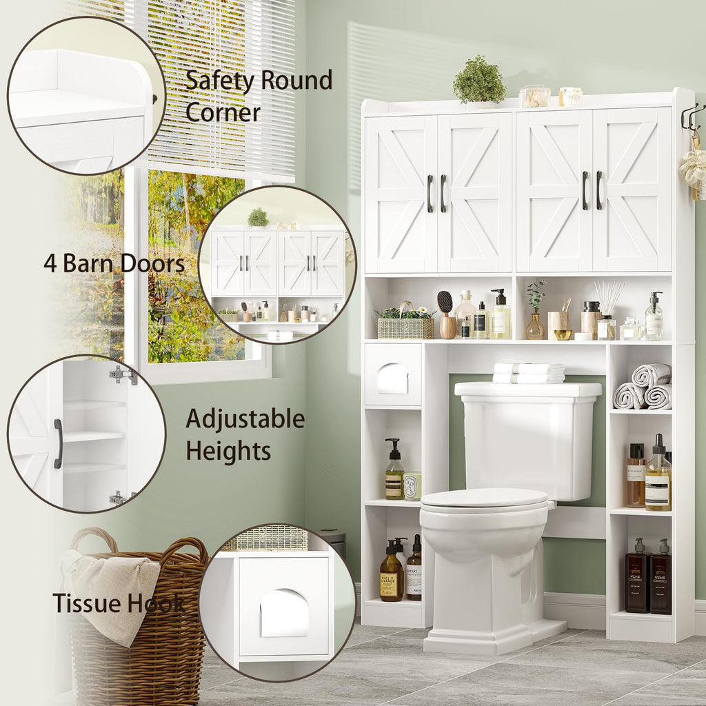 White Over The Toilet Storage Cabinet with 4 Doors H866953