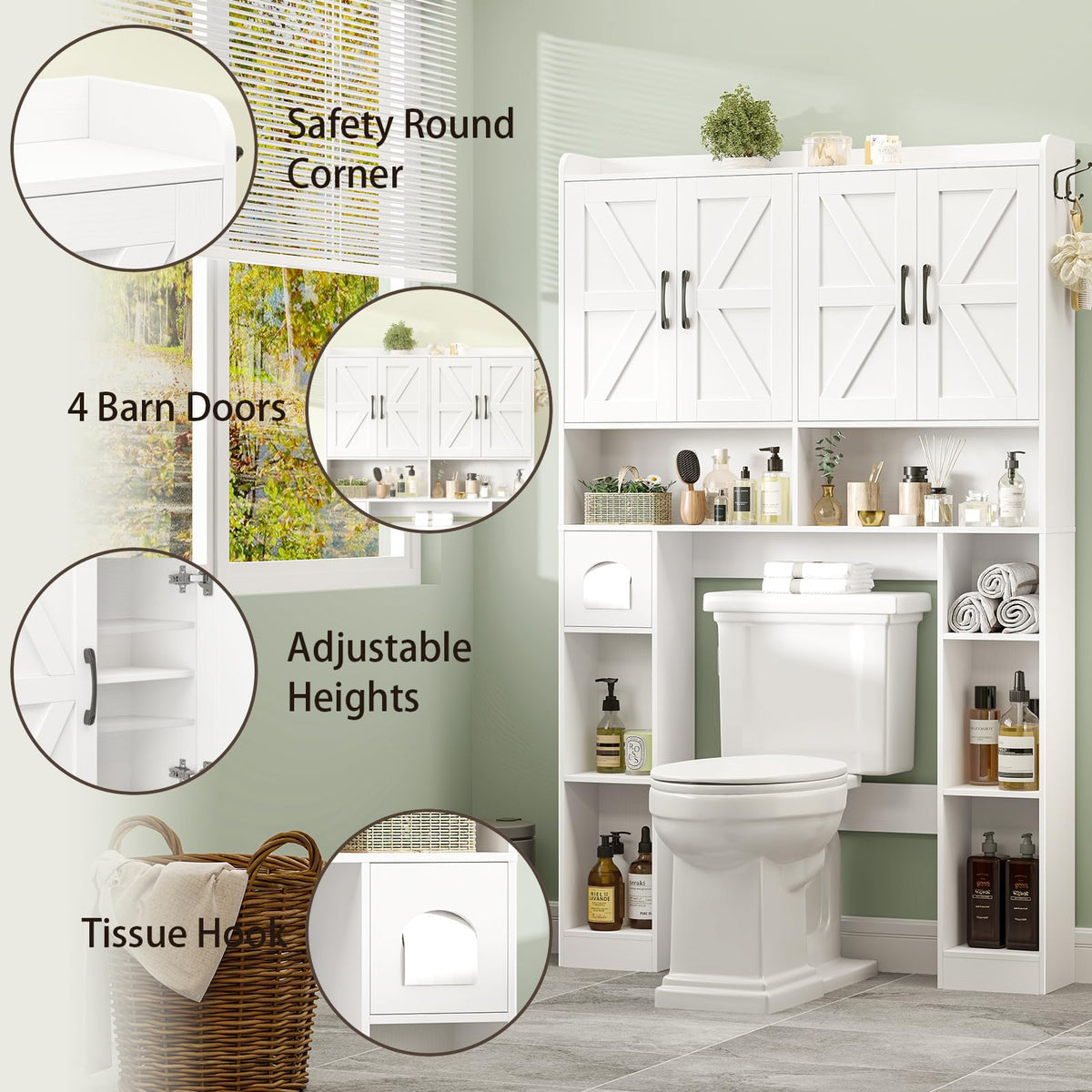 White Over The Toilet Storage Cabinet with 4 Doors H866953