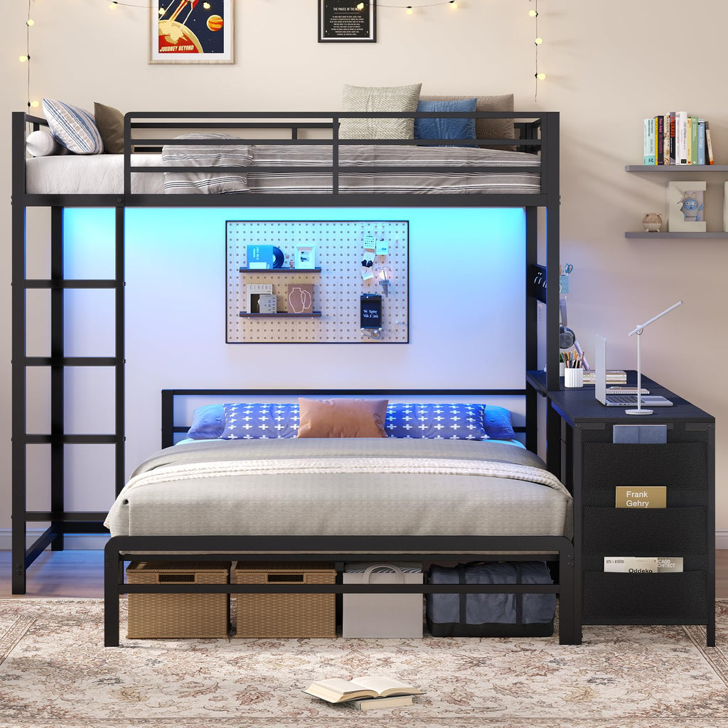 Black Twin Over Full Bunk Bed with Desk and Storage Drawers V420