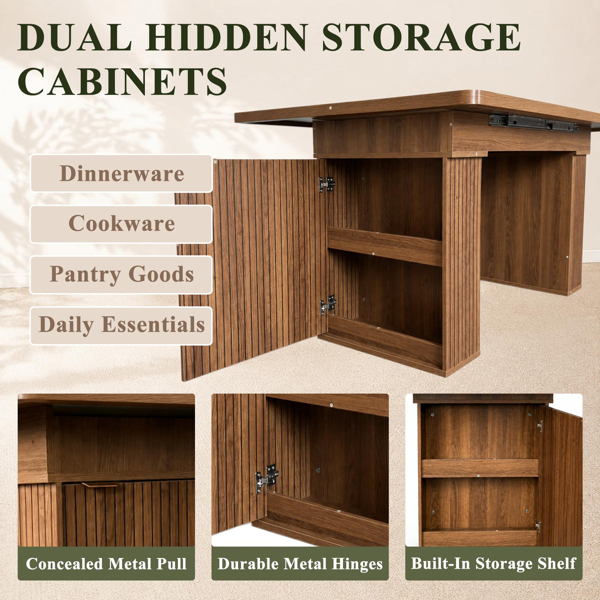 Walnut 9-Piece Extendable Dining Table Set with Storage L667