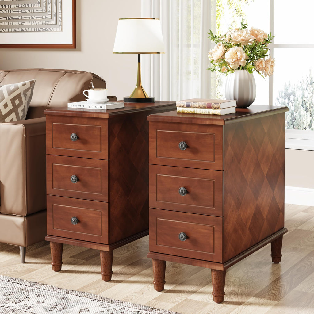 Solid Wood End Table Set of 2 with Drawers X3568