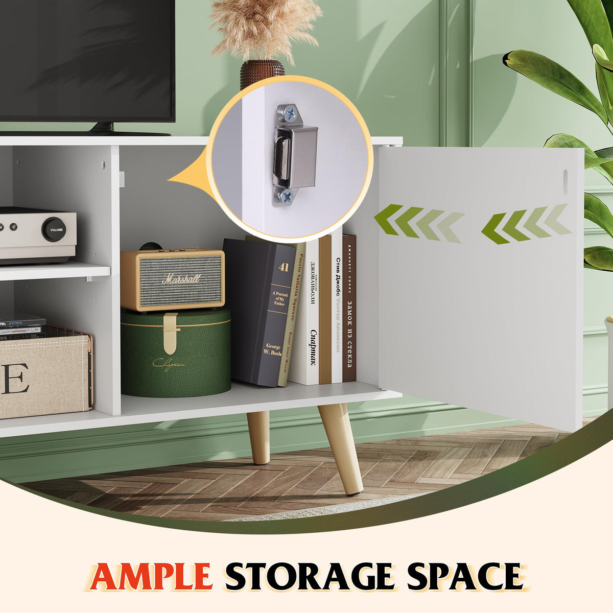 White TV Stand with Storage Cabinet D26593