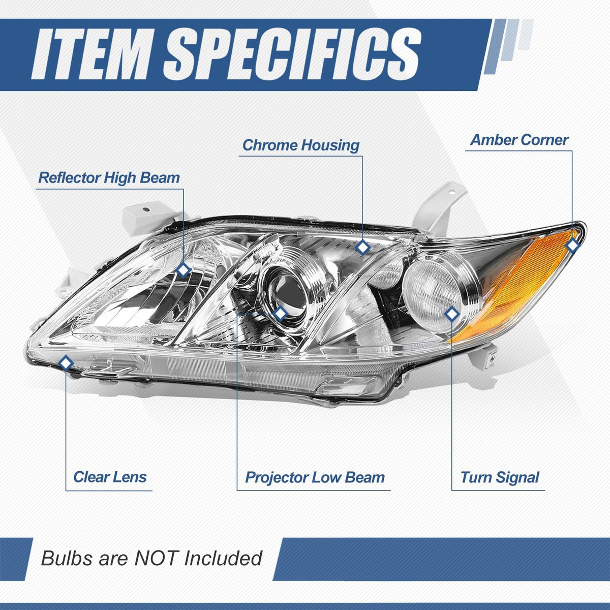 Headlight Assembly Compatible with Toyota Camry 2007 2008 2009 Chrome Housing Amber Corner Z41571