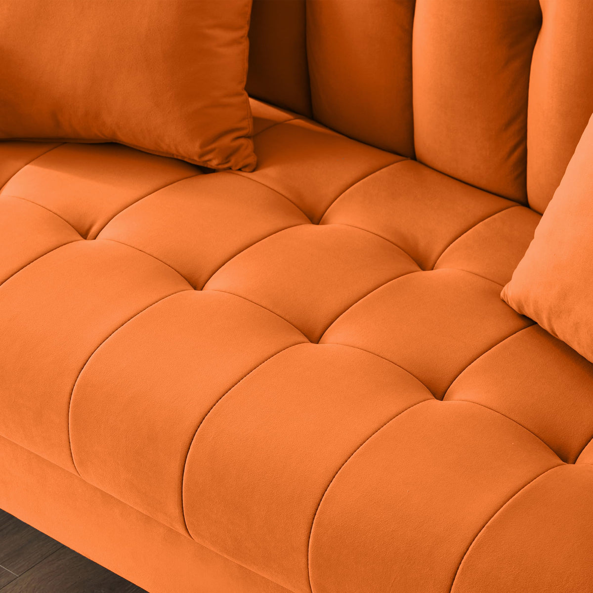 Orange Velvet Tufted Loveseat Sofa U9370