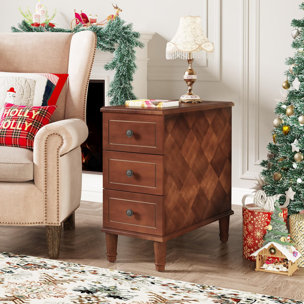 Solid Wood End Table Set of 2 with Drawers X3568