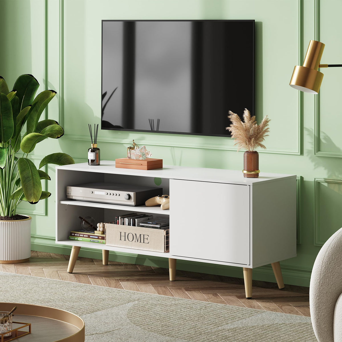 White TV Stand with Storage Cabinet D26593