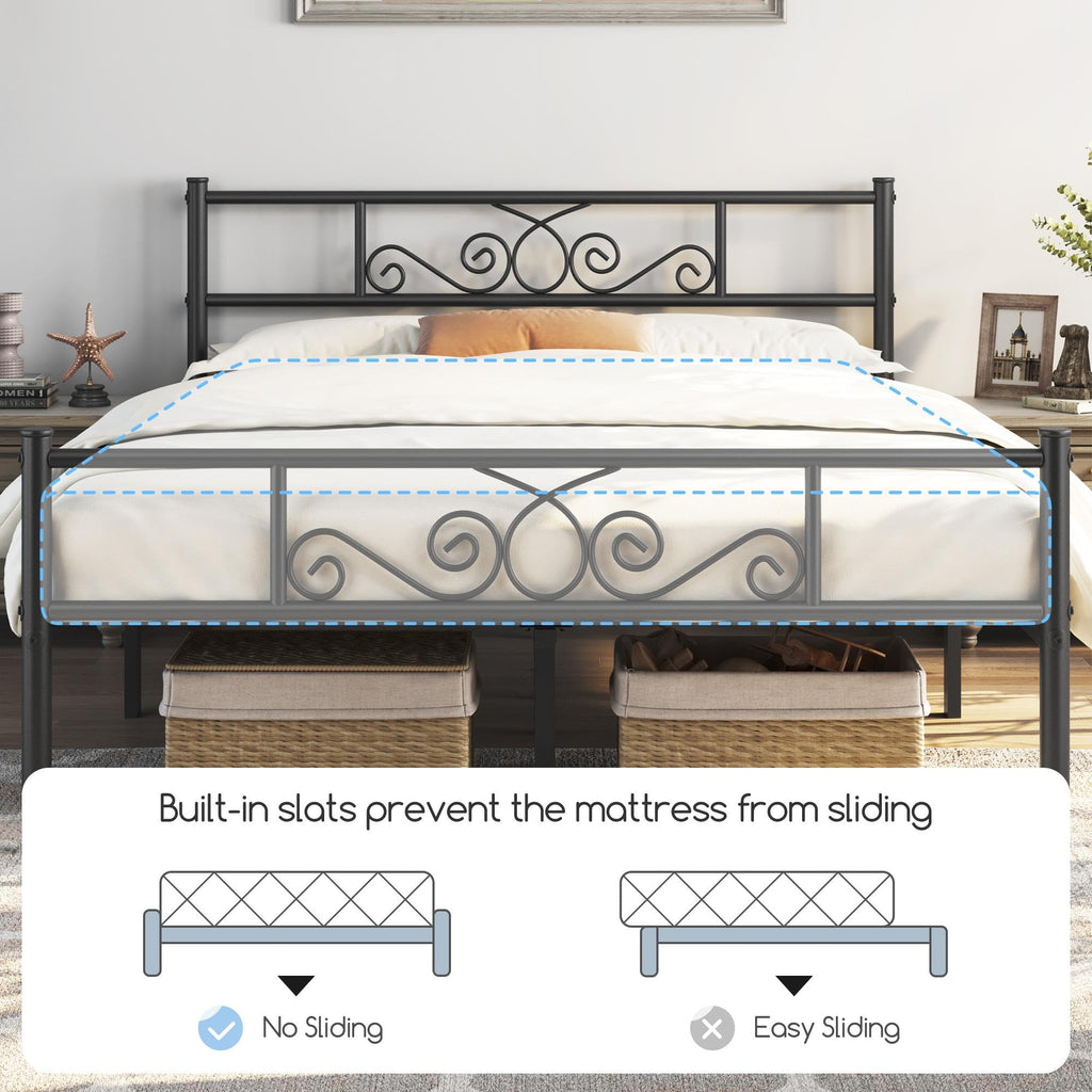 Black Metal Bed Frame with Headboard and Footboard H647865