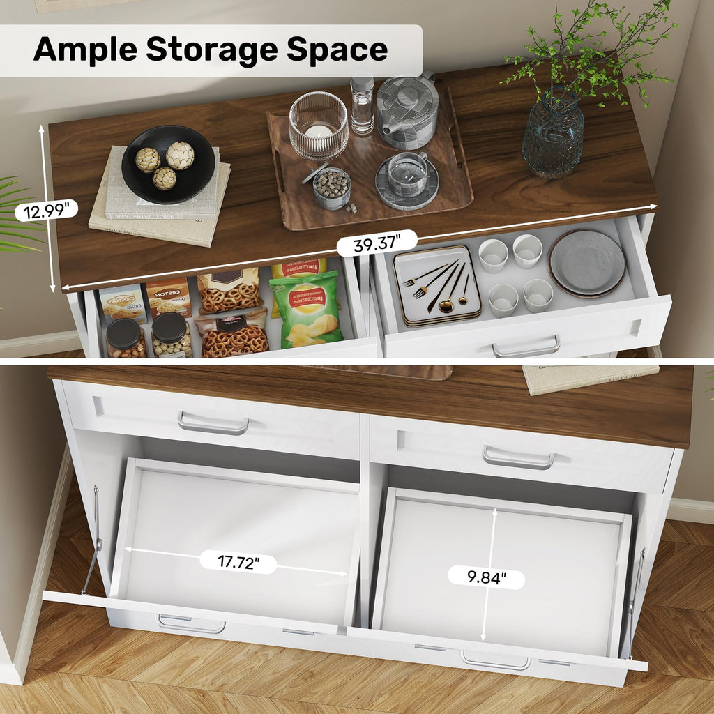 2 x 10 Gallons Double Tilt Out Wooden Trash Can Cabinet with Storage Drawers R341