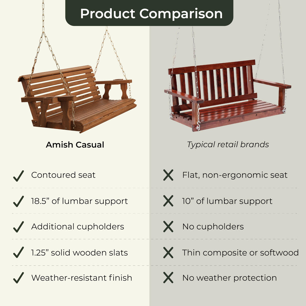 Heavy Duty 700 Lb Capacity Porch Swing with Cup Holders M140
