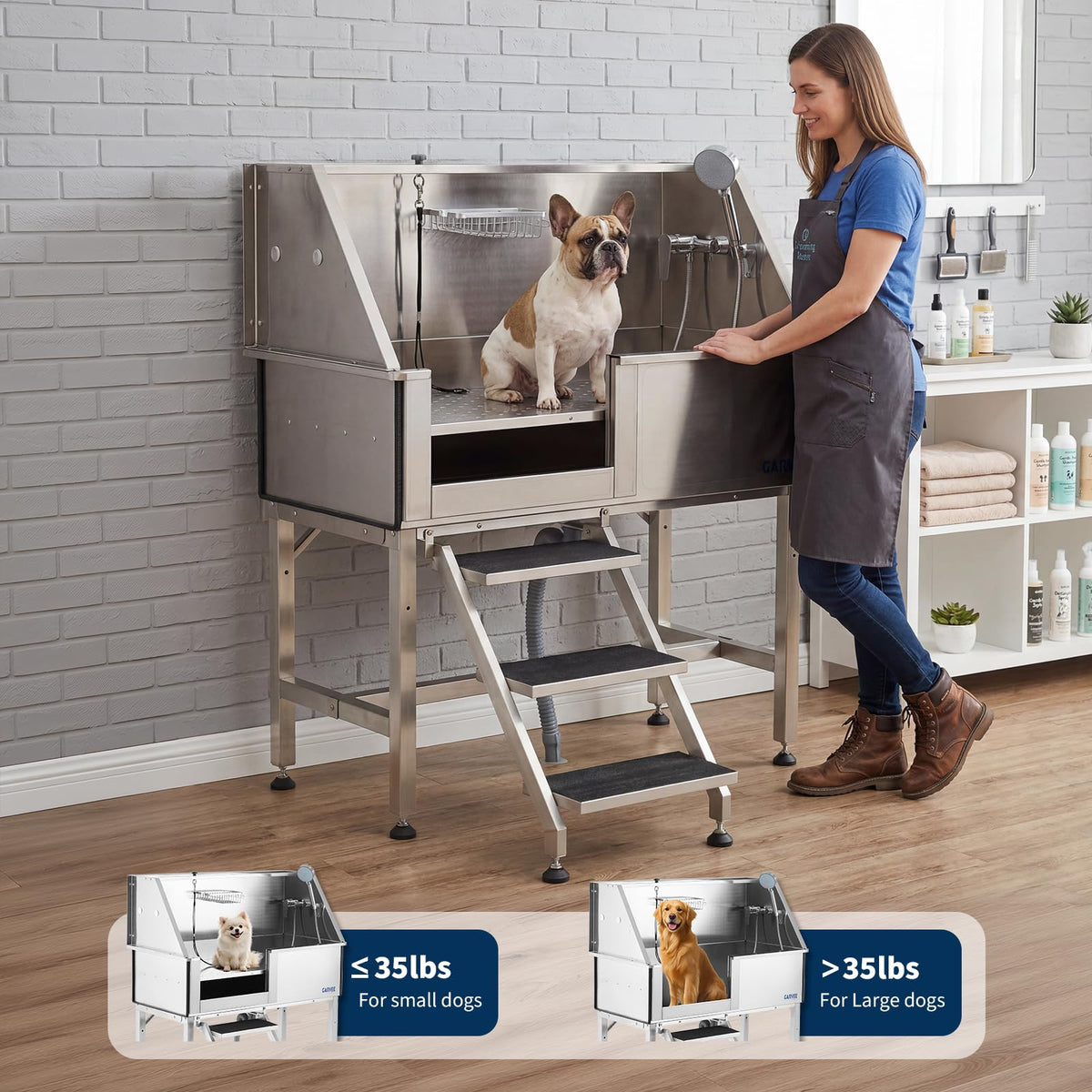 46 Inch Stainless Steel Dog Washing Station with Access Stairs B196