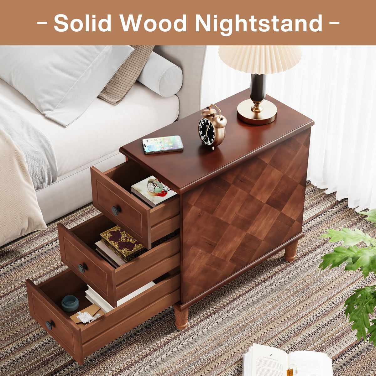 Solid Wood End Table Set of 2 with Drawers X3568