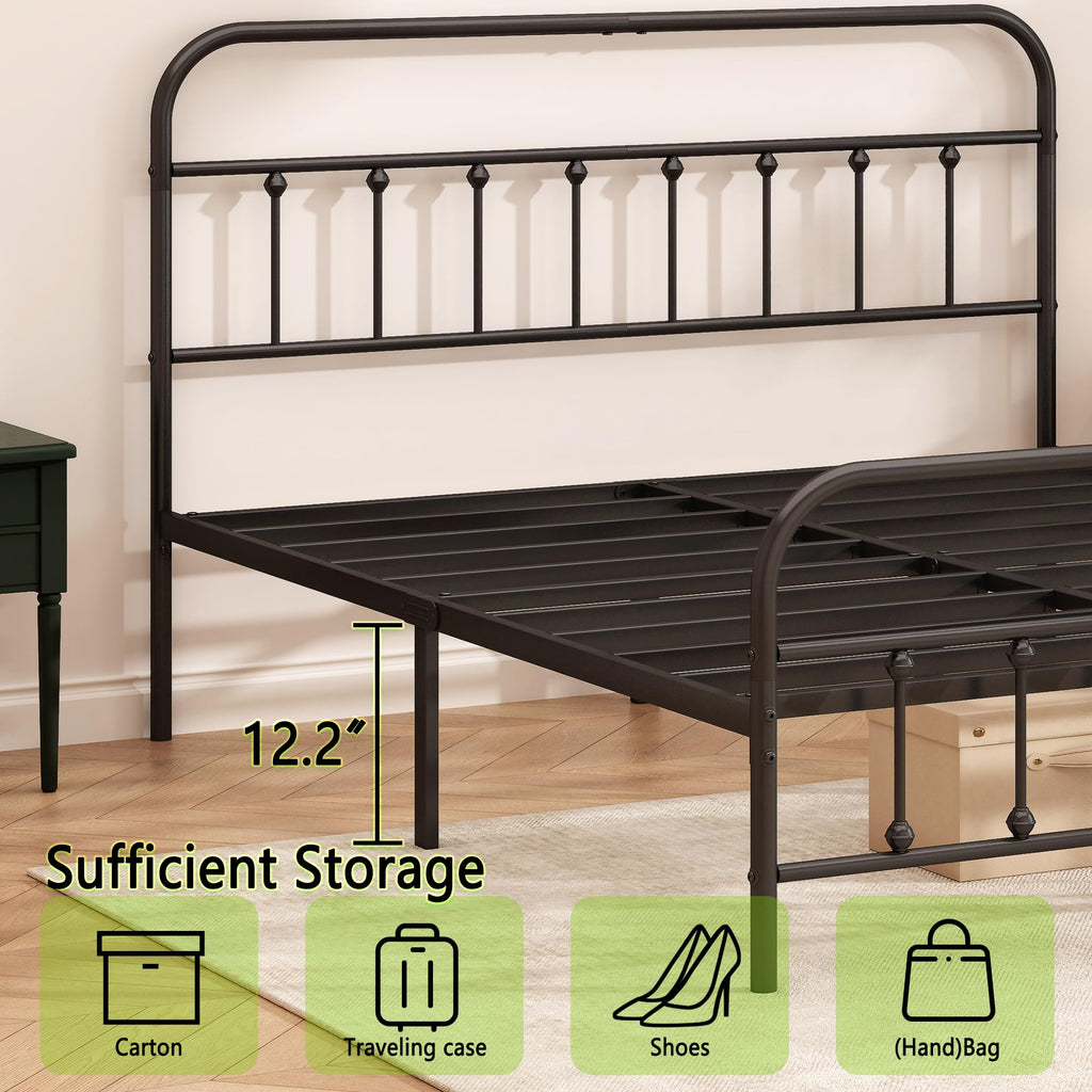 Queen Size Black Metal Bed Frame B337