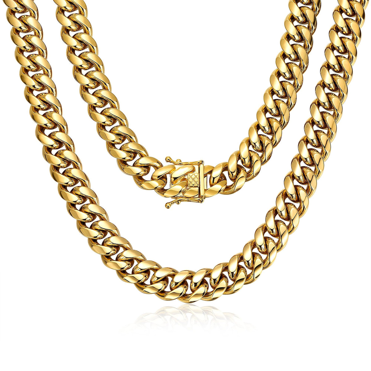 15mm 18k Gold Stainless Steel Cuban Link Chain E767687